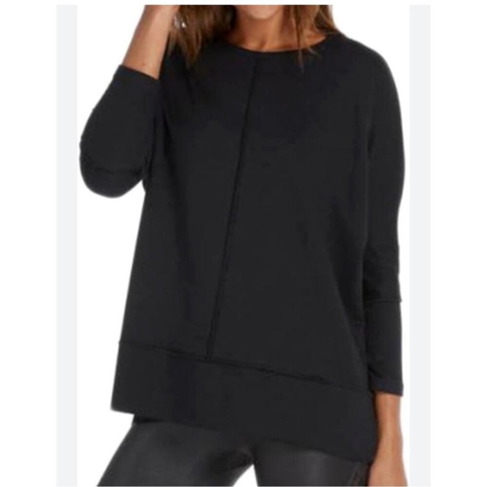 Spanx Womens Sz Medium Dolman 3/4 Sleeve Black Sweatshirt Relaxed Fit
